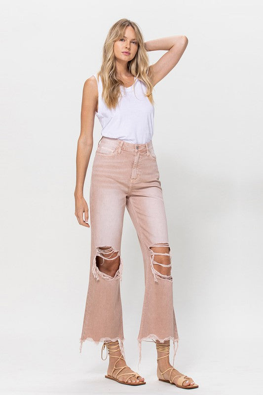 90's Vintage Style Crop Flare Jeans