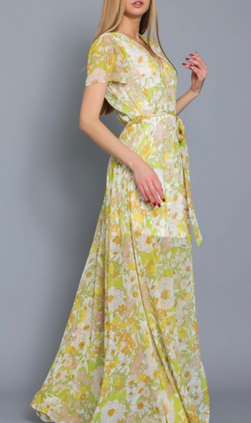 Floral Sheer Short Sleeve Wrap Maxi Dress